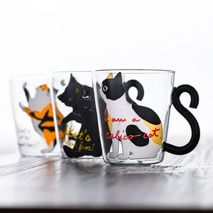 FELINE Glass Cup Calico Cat