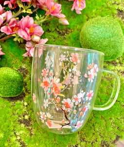 Glass Cafe Cup Cherry Blossom