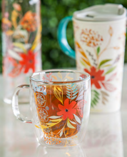 Load image into Gallery viewer, Glass Cafe Cup Watercolor Floral
