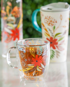 Glass Cafe Cup Watercolor Floral