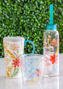 Glass Cafe Cup Watercolor Floral