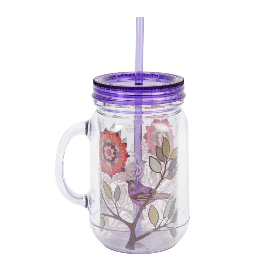 POLLY Acrylic Mason Jar with Straw Bird Bliss