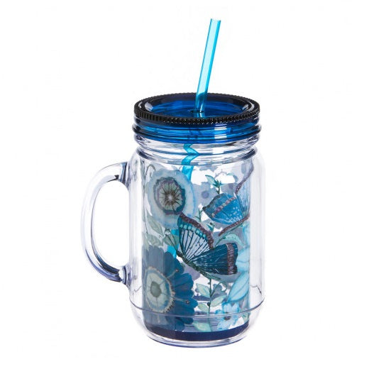 POLLY Acrylic Mason Jar with Straw Shades of Indigo