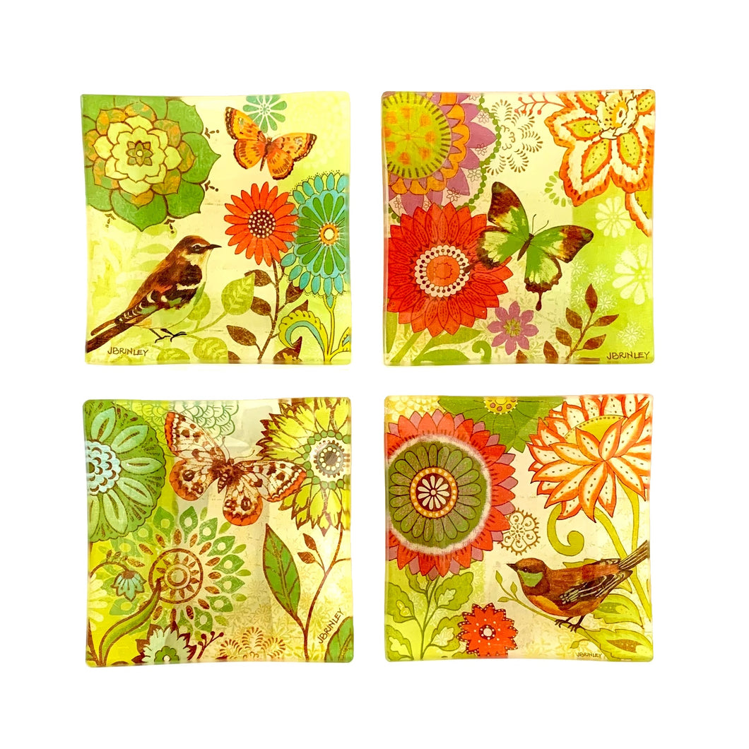 RENEE Artisan Glass Plates Set of 4 Nature's Garden