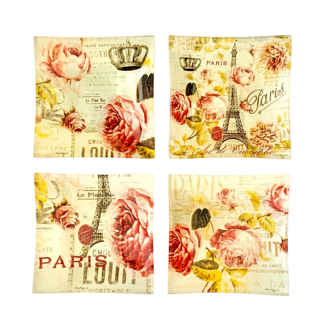 RENEE Artisan Glass Plates Set of 4 Sweet Paris
