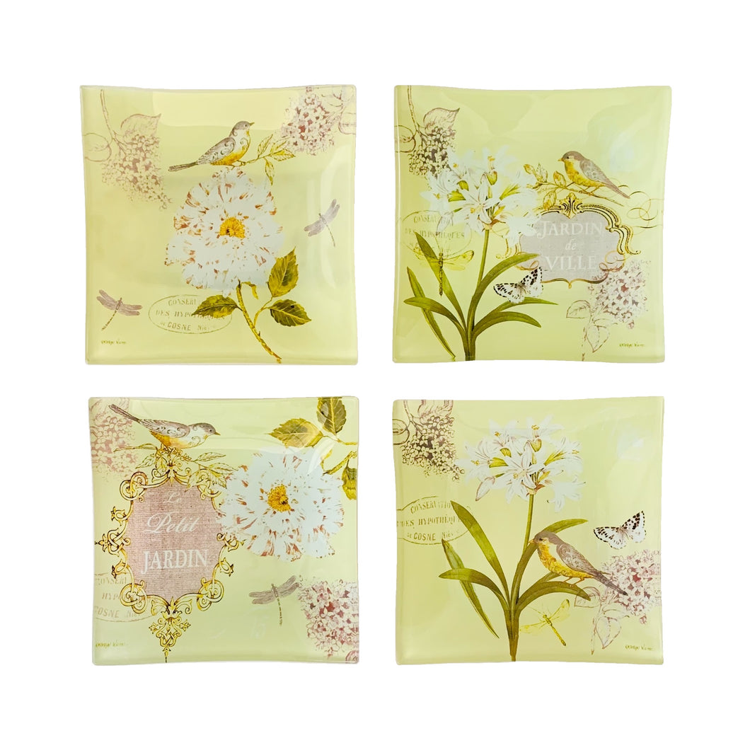 RENEE Artisan Glass Plates Set of 4 Jardin De Ville