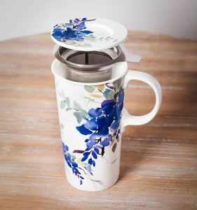 LEIGHTON Blue Floral Watercolor Tea Mug