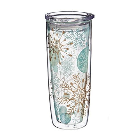 CARA Double Wall Tall Glass Cup with Lid Snowflake