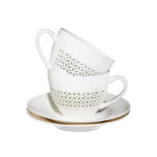 Load image into Gallery viewer, EMMA Rice Grain Tea Cup &amp; Saucer Set Geometric Pattern
