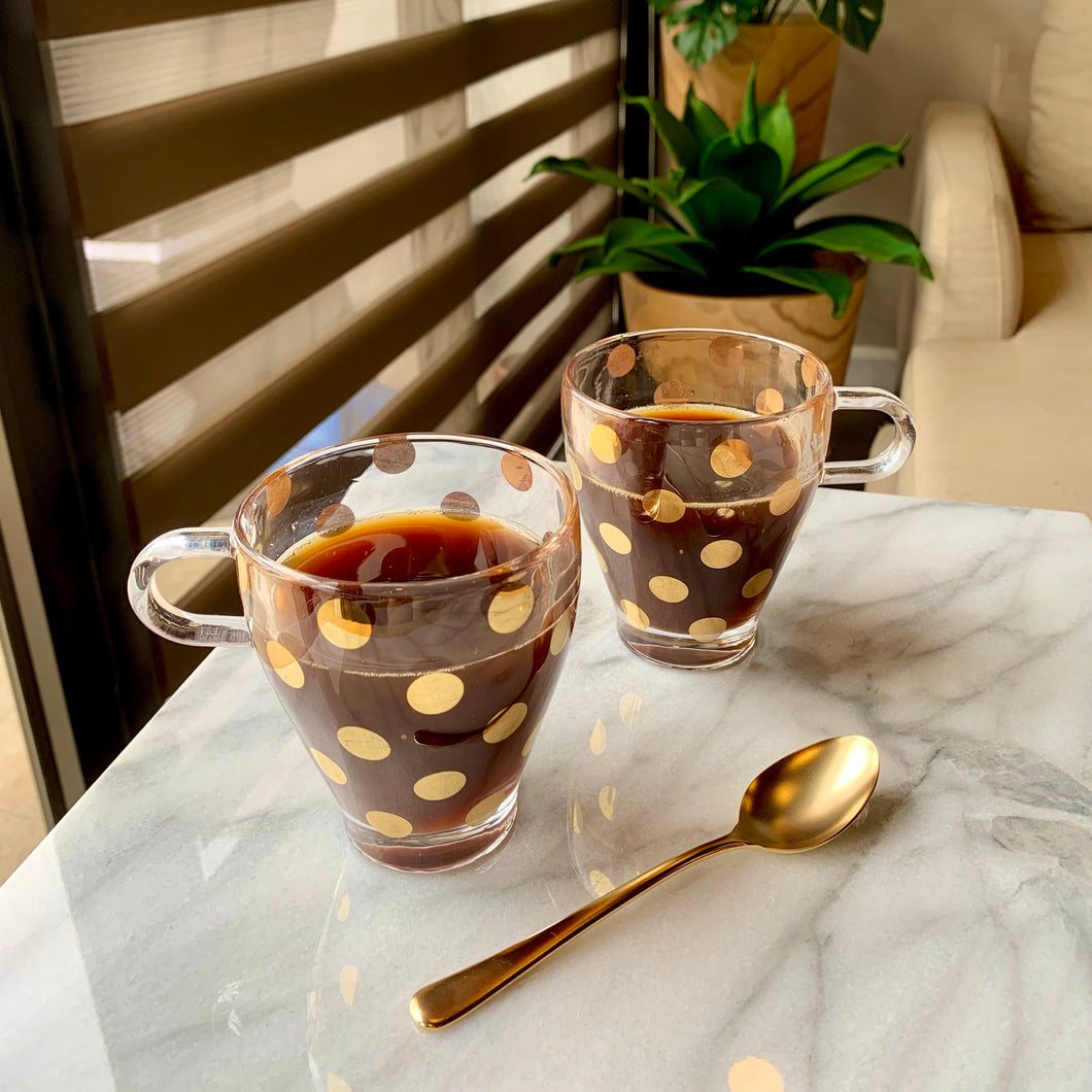 BIANCA Glass Cup Set of 2 Gold Dots