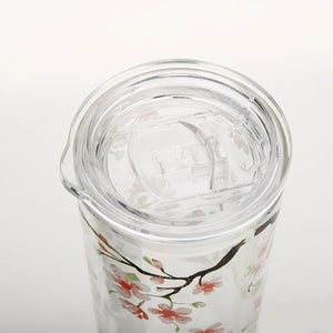 Cherry Blossom Double Wall Glass with Tritan Lid