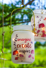 Load image into Gallery viewer, Mason Jar with String Lights Imagine Create Inspire
