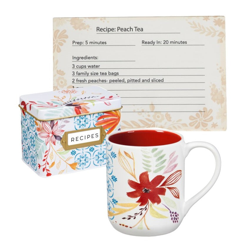 STELLA Cup & Recipe Tin Set Watercolor Floral