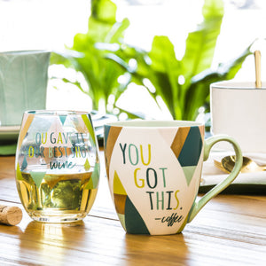 ARIA Cup & Stemless Wine Glass Set You Got This, You're Best Shot