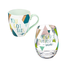 Load image into Gallery viewer, ARIA Cup &amp; Stemless Wine Glass Set You Got This, You&#39;re Best Shot
