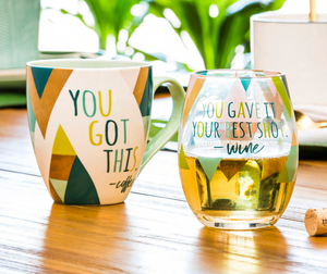 ARIA Cup & Stemless Wine Glass Set You Got This, You're Best Shot