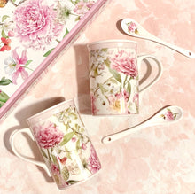 Load image into Gallery viewer, Peony Garden Couple Mugs with Spoons
