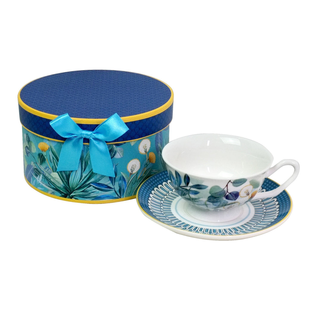 Botanique Bleu Modern Tea Cup & Saucer