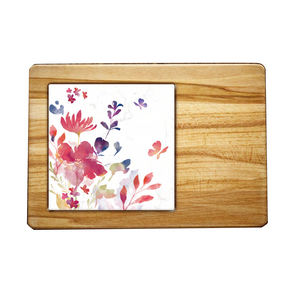 Watercolor Boho Serving Board with Tile Inlay
