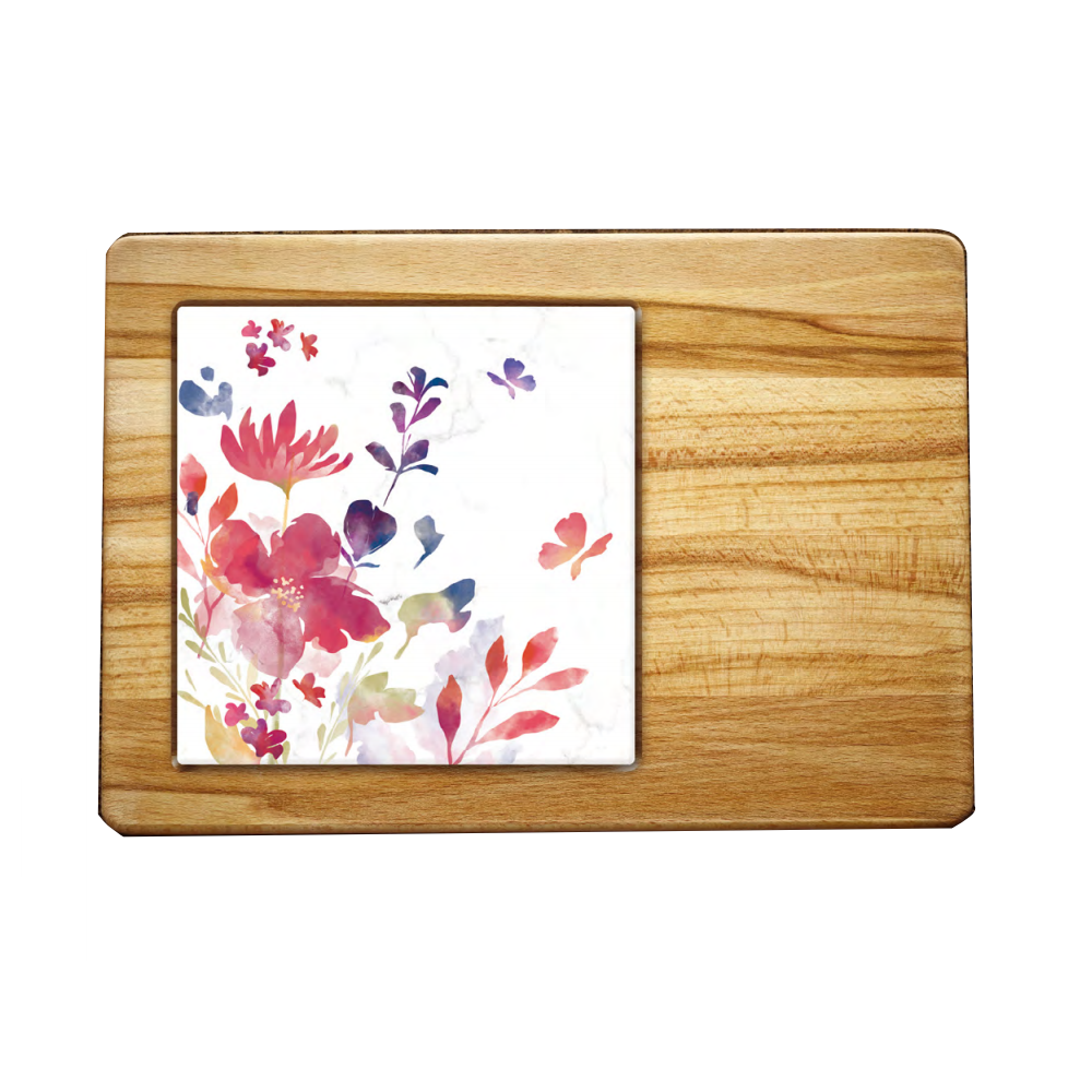 Watercolor Boho Serving Board with Tile Inlay