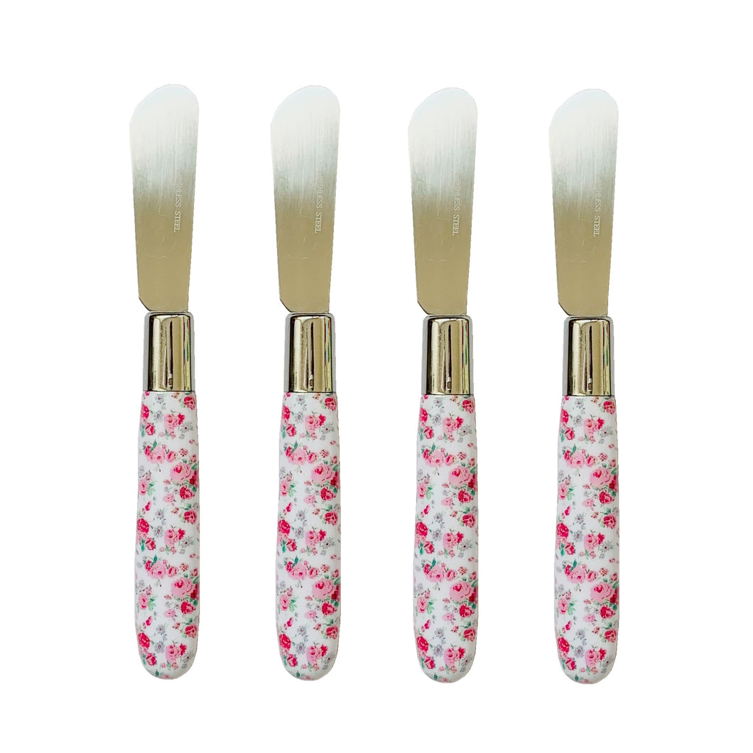 PETIT Set of 4 Spreader Knives Pink Flowers