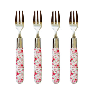 PETIT Set of 4 Dessert Forks Pink Flowers