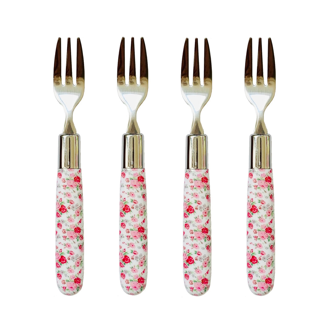 PETIT Set of 4 Dessert Forks Pink Flowers